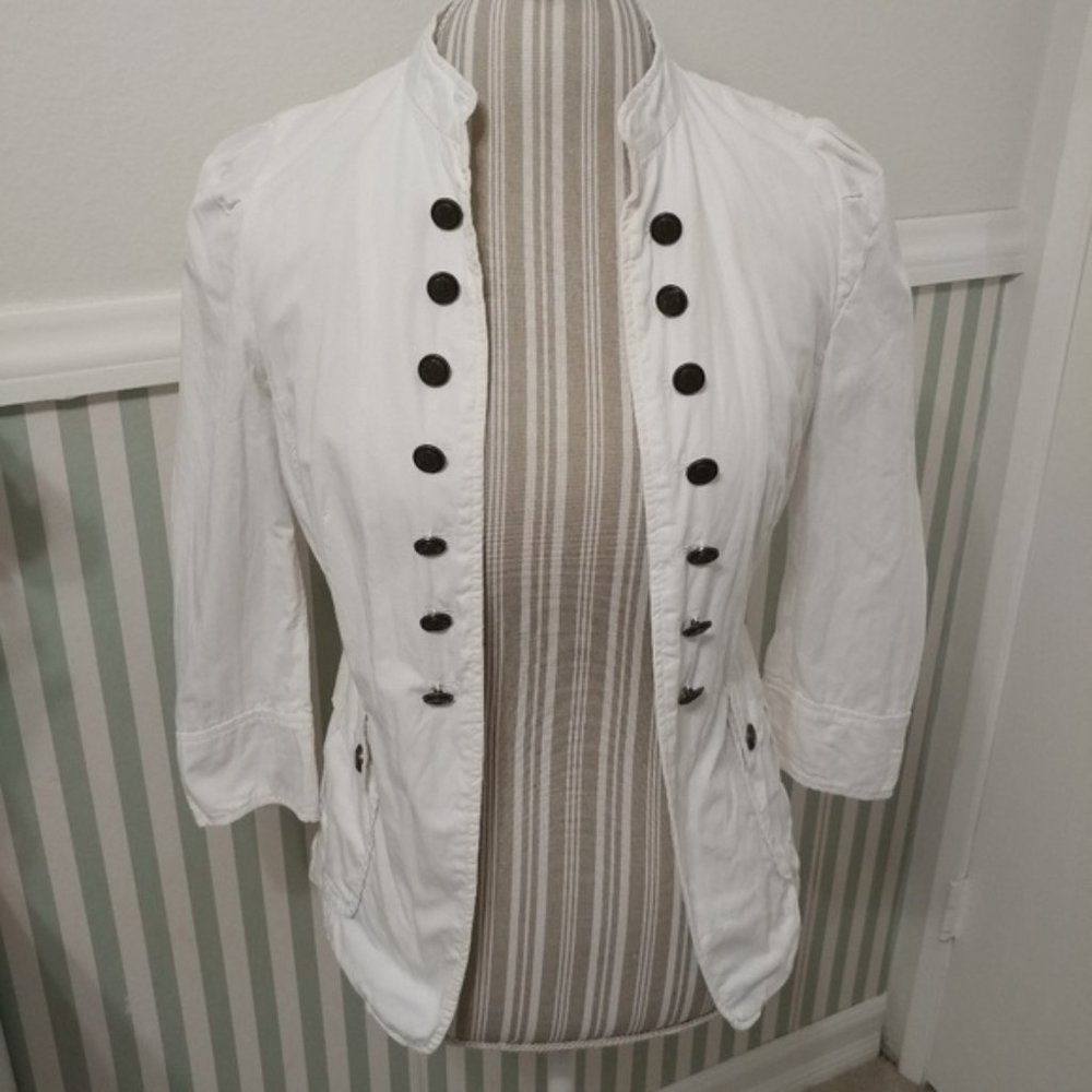 Zara White 100% Cotton Military Jacket - SMALL